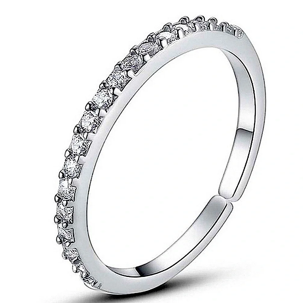 NEW Women's Simulated Diamonds 925 Sterling Silver Band Ring, Adjustable